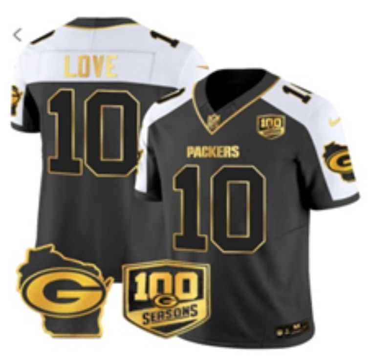 Men Green Bay Packers #10 Love Black gold 3th generation Nike 2025 Limited NFL Jersey style 03